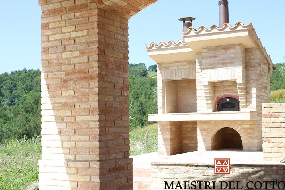 rivestimento camino con mattoni faccia vista